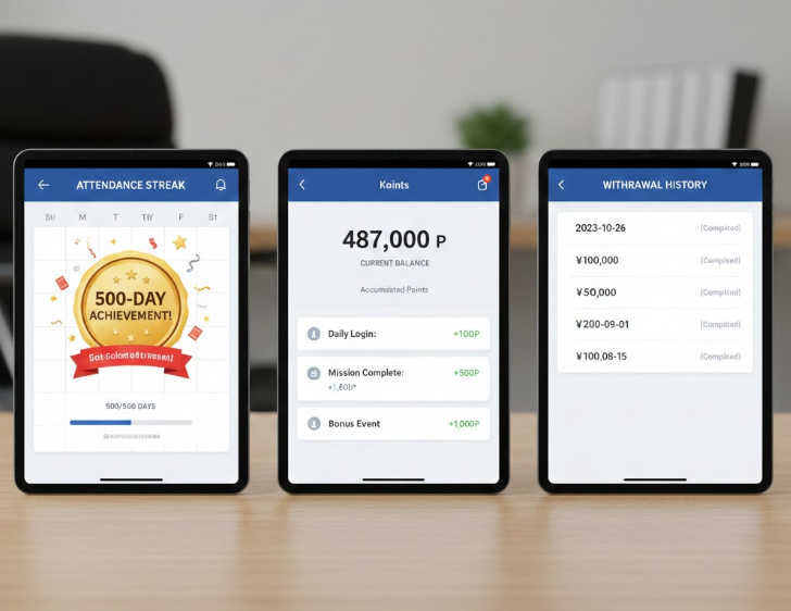 출석체크 캘린더 500일 달성 화면 출석체크 캘린더 500일 달성 화면