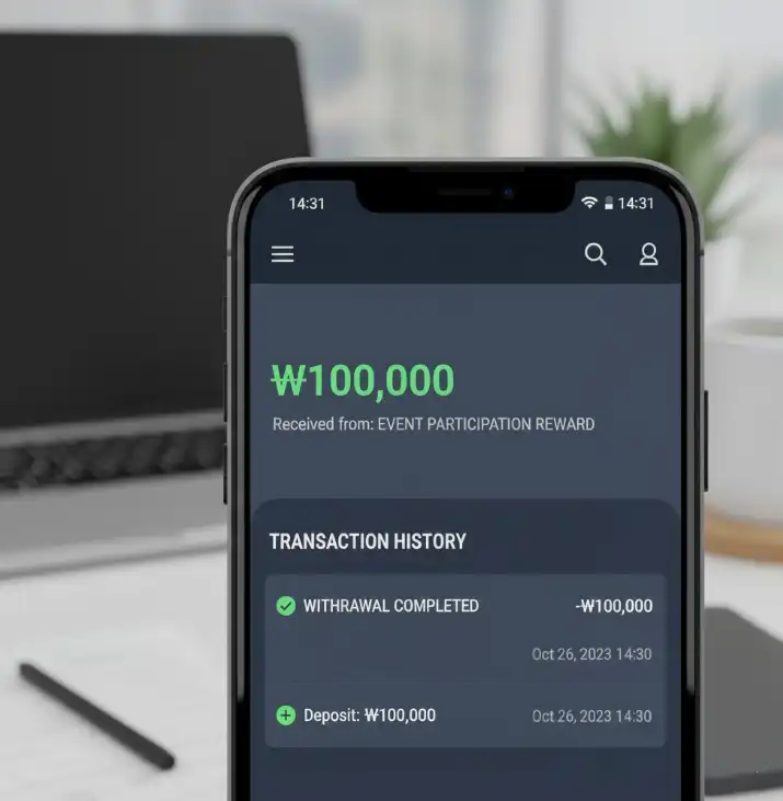 이벤트 참여 후 실제 지급된 100,000원 이벤트 참여 후 실제 지급된 100,000원