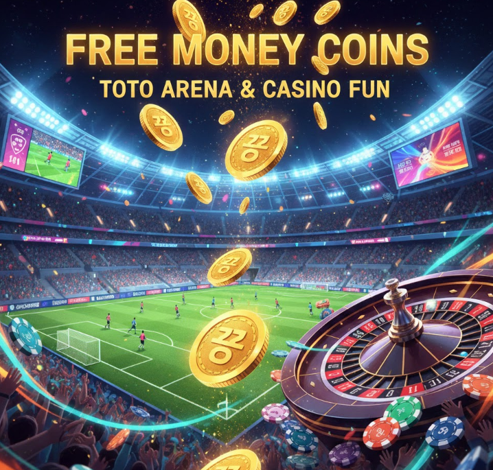 꽁머니 환전, 꽁머니 동전이 쏟아지는 이미지, 배경에 토토 경기장과 카지노 룰렛이 어우러져 흥미를 자아내는 디자인 꽁머니 환전, 꽁머니 동전이 쏟아지는 이미지, 배경에 토토 경기장과 카지노 룰렛이 어우러져 흥미를 자아내는 디자인